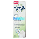 Tom's Of Maine Rapid Relief Sensitive Toothpaste - Fresh Mint, Fluoride-free - Case Of 6 - 4 Oz.